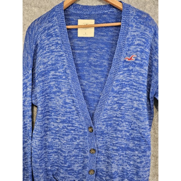 Hollister Cardigan Sweater Womens S Retro Y2K Bright Blue Button Up Vintage Logo - Picture 1 of 10